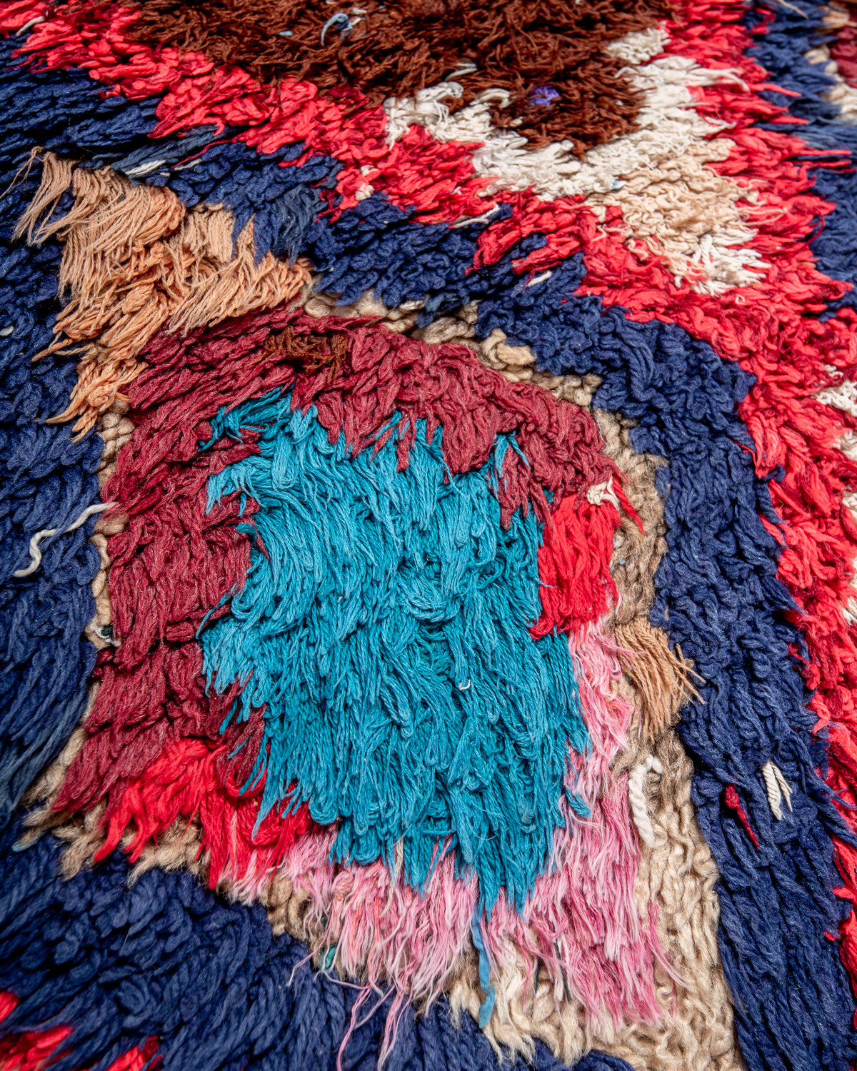 Modern designer vintage handcrafted Berber rug from Morocco. Boucherouite runner rug with beautiful colors and patterns.